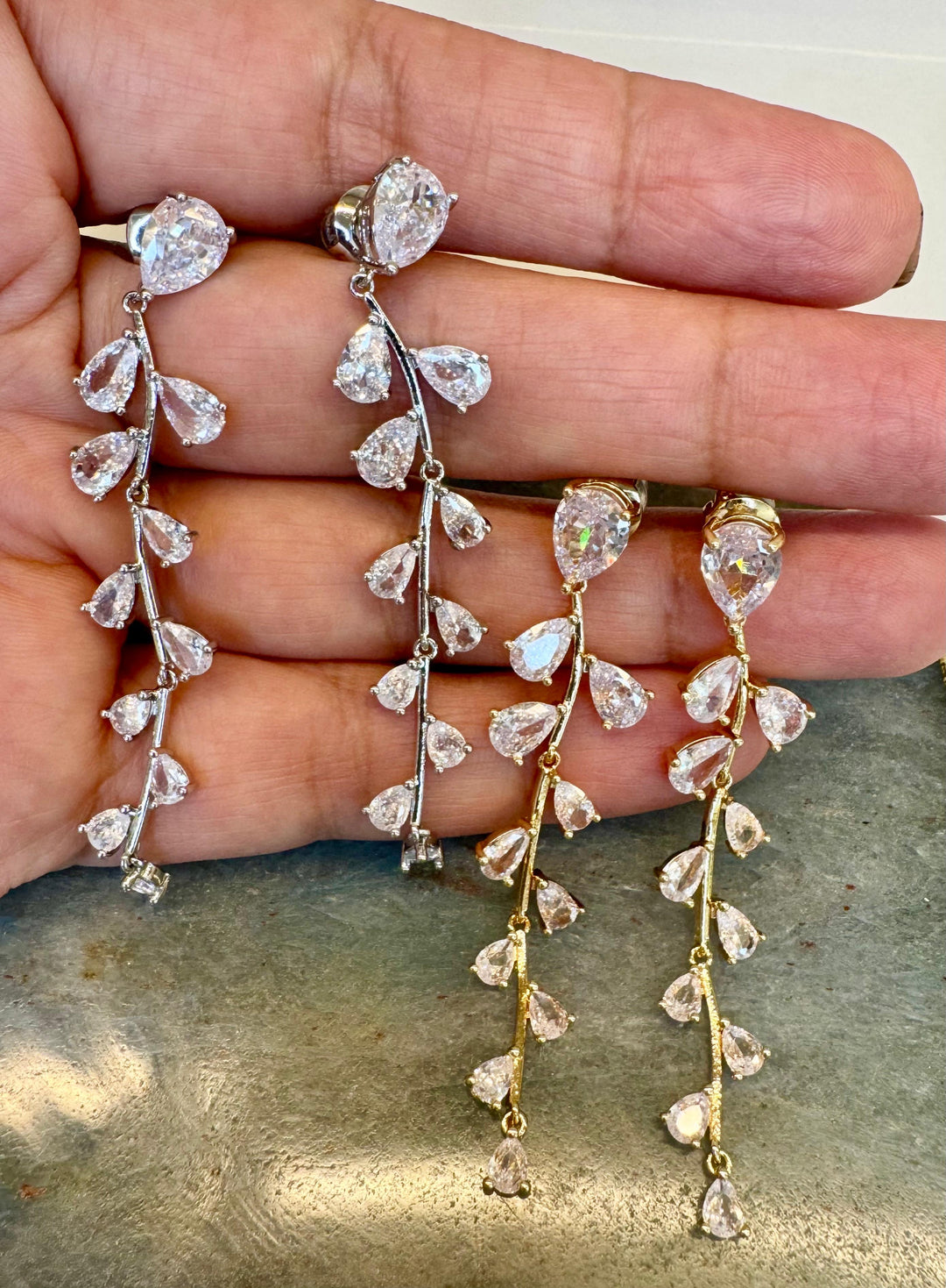 Vine drop cubic zirconia earrings