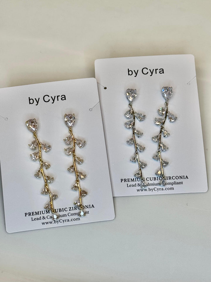 Vine drop cubic zirconia earrings