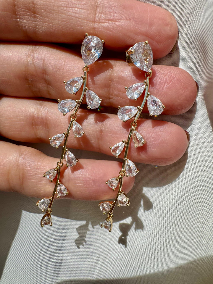 Vine drop cubic zirconia earrings