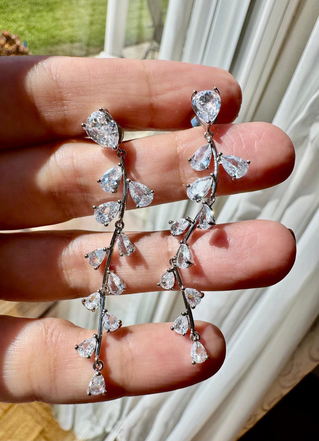 Vine drop cubic zirconia earrings