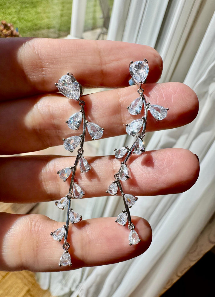 Vine drop cubic zirconia earrings