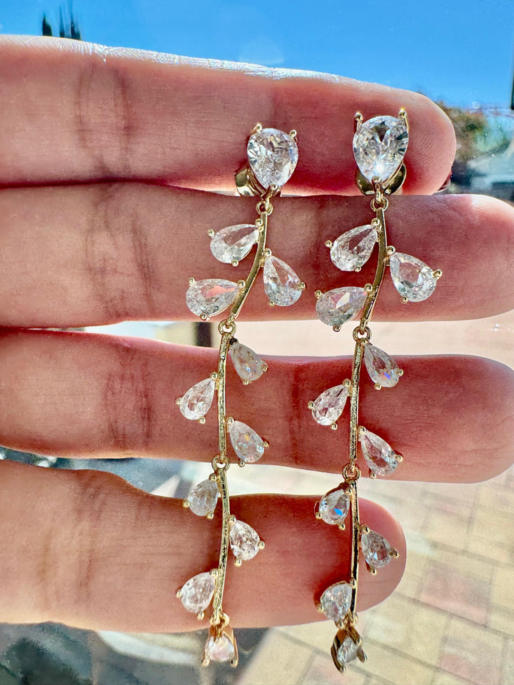 Vine drop cubic zirconia earrings