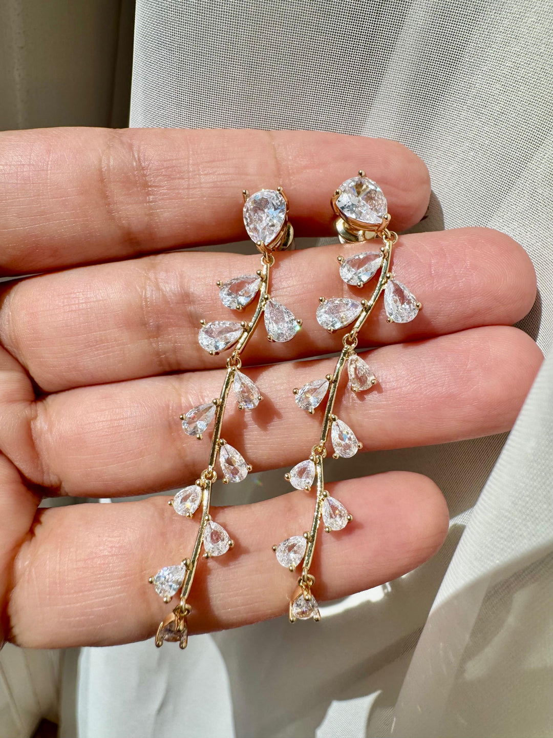 Vine drop cubic zirconia earrings