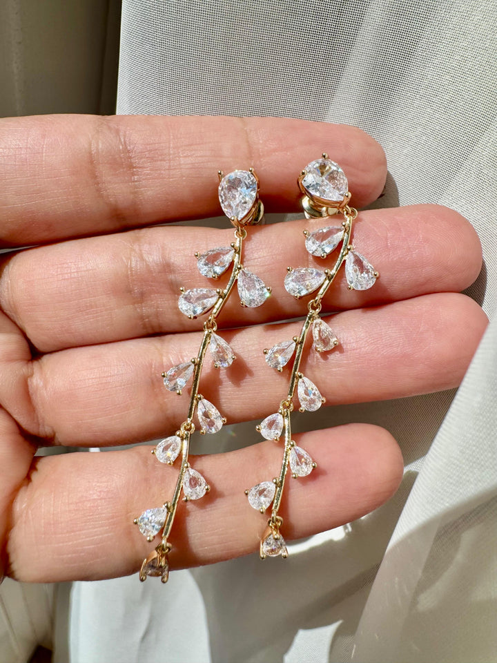 Vine drop cubic zirconia earrings