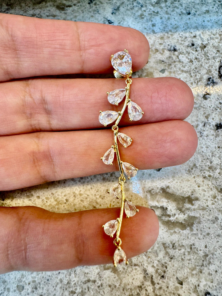 Vine drop cubic zirconia earrings
