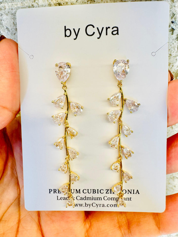 Vine drop cubic zirconia earrings