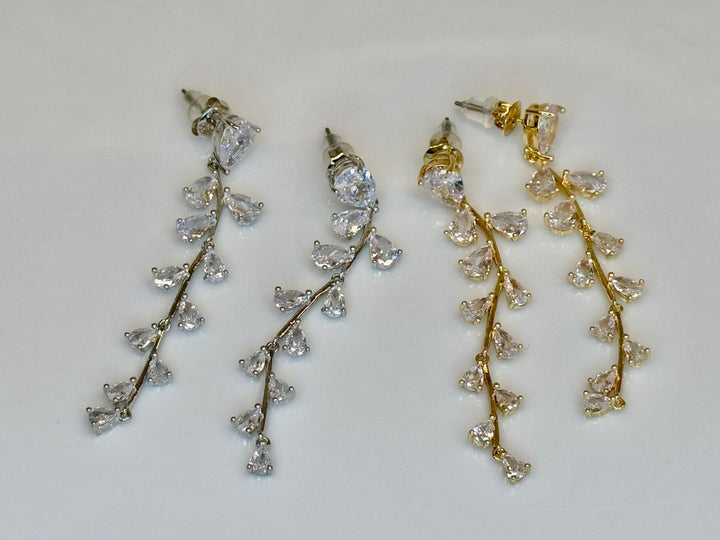Vine drop cubic zirconia earrings
