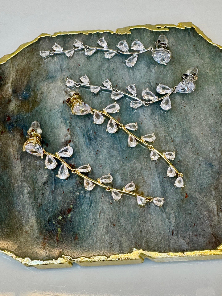 Vine drop cubic zirconia earrings