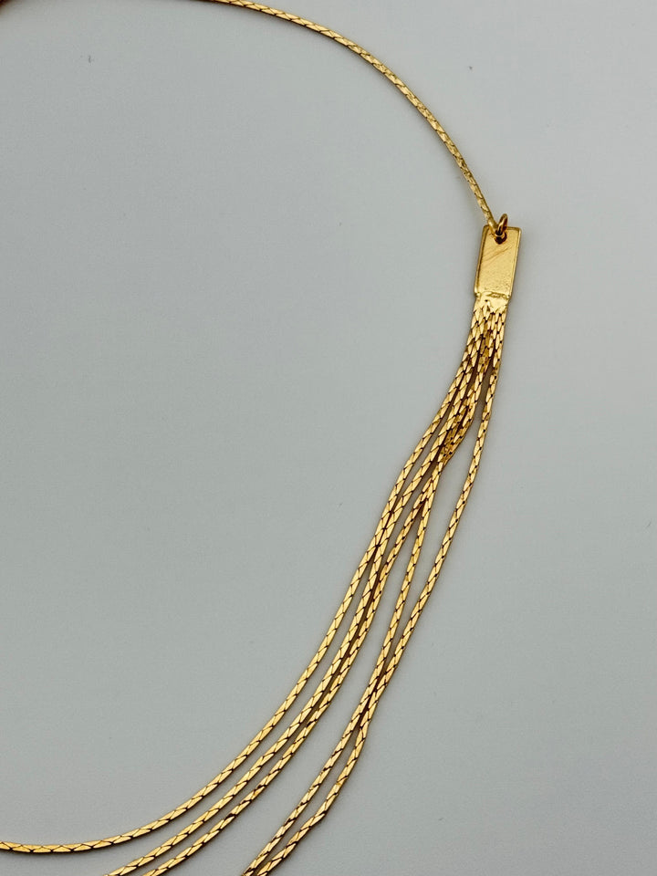 Gold Multi-Layer Necklace Earring Set with Layered Chains and Round Studs