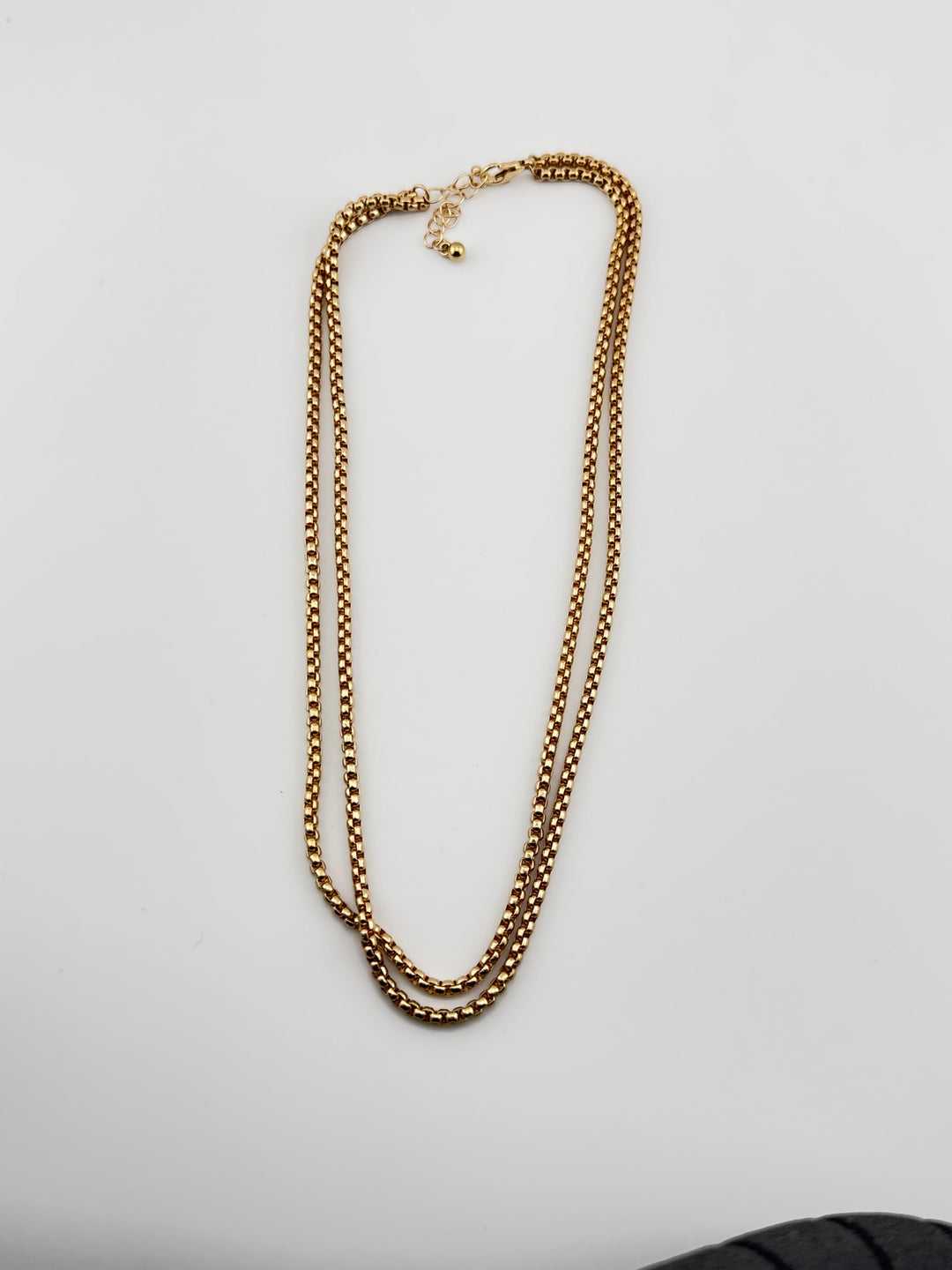 Gold Multi-Layer Necklace Earring Set with Layered Chains and Round Studs