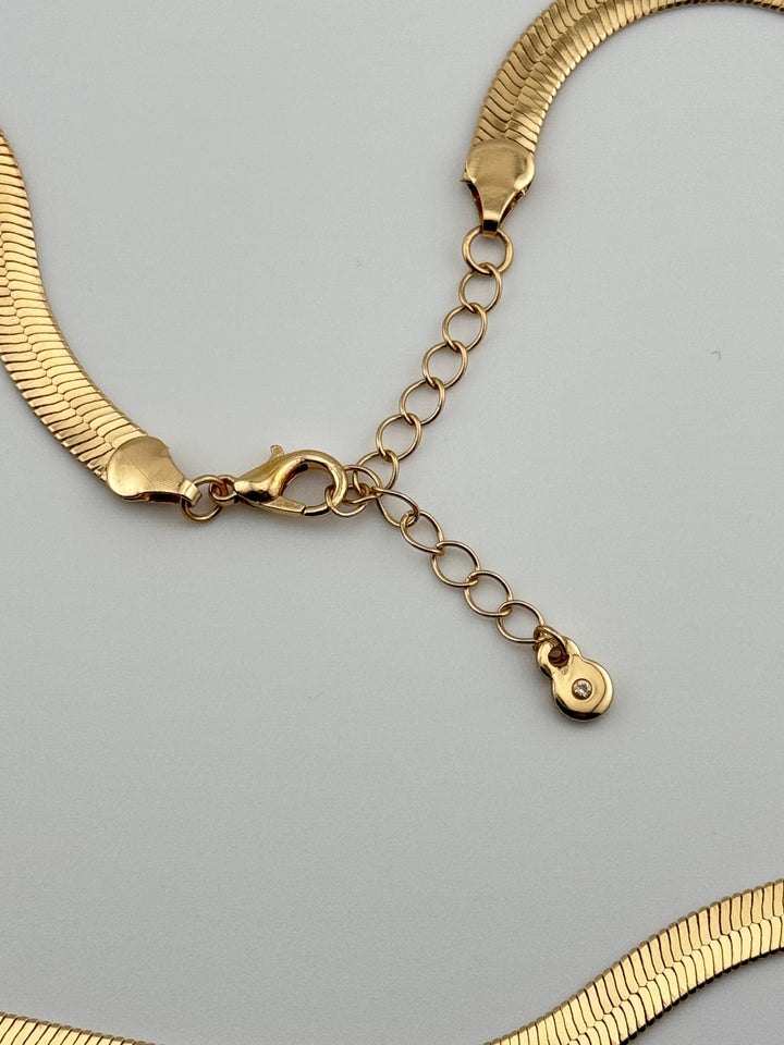 Gold Herringbone Necklace with Adjustable Length and Clasp - Gold-Tone Snake Chain Necklace for Women