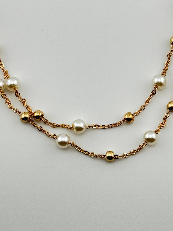 Gold and Pearl Necklace and Earrings Set, Layered Pearl Necklace and Stud Earrings Set, Minimalist