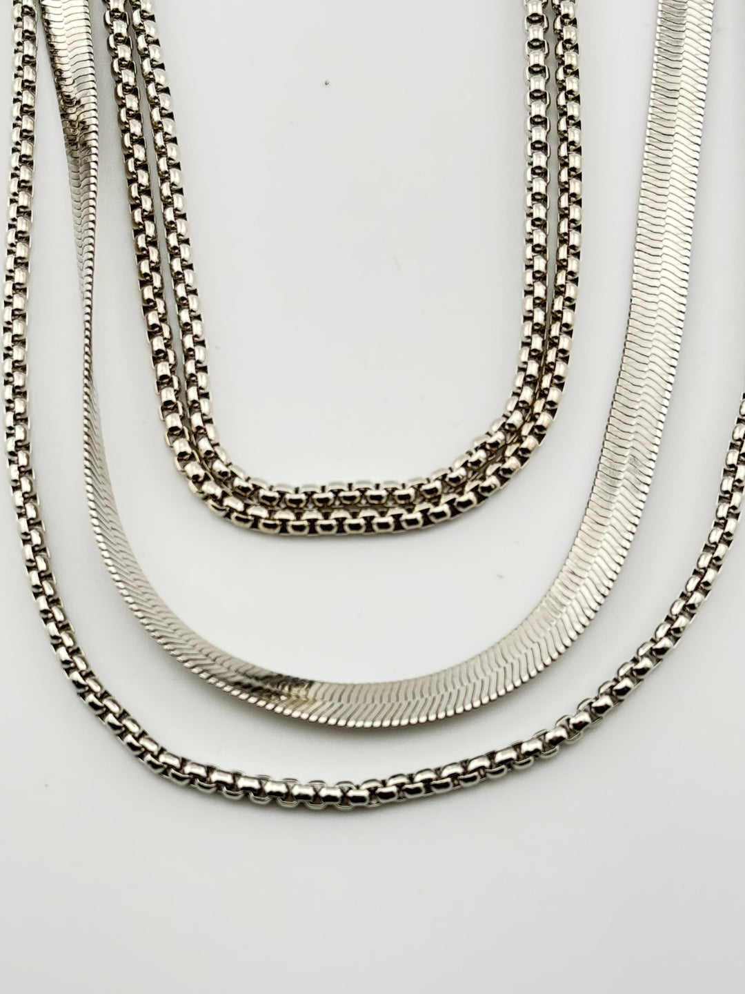 Gold-Tone Three Layered Necklace with Snake Chain and Box Chain for Women