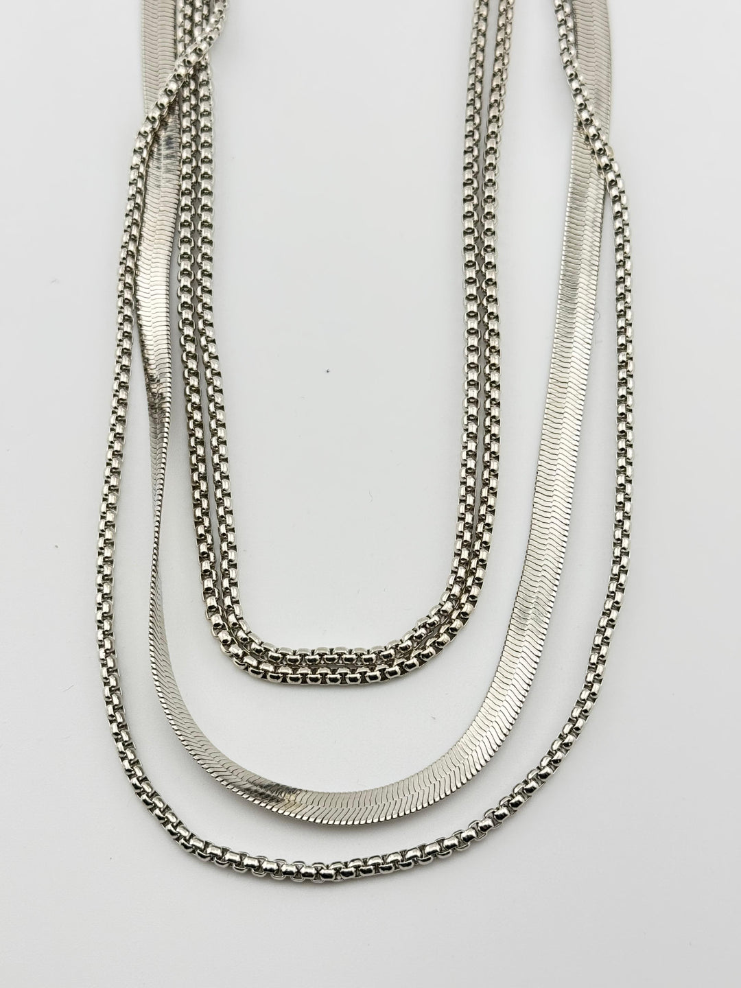 Gold-Tone Three Layered Necklace with Snake Chain and Box Chain for Women